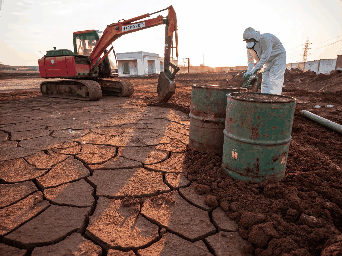 Large-scale bioremediation project site with environmental resilience infrastructure