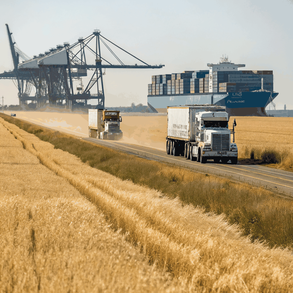 Bulk transport trucks delivering humate to a large-scale ranch
