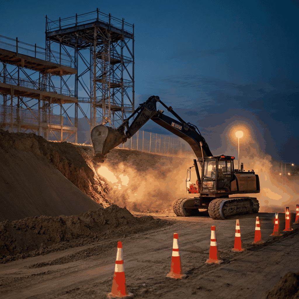 Heavy machinery extracting raw humate from a deep earth mine site